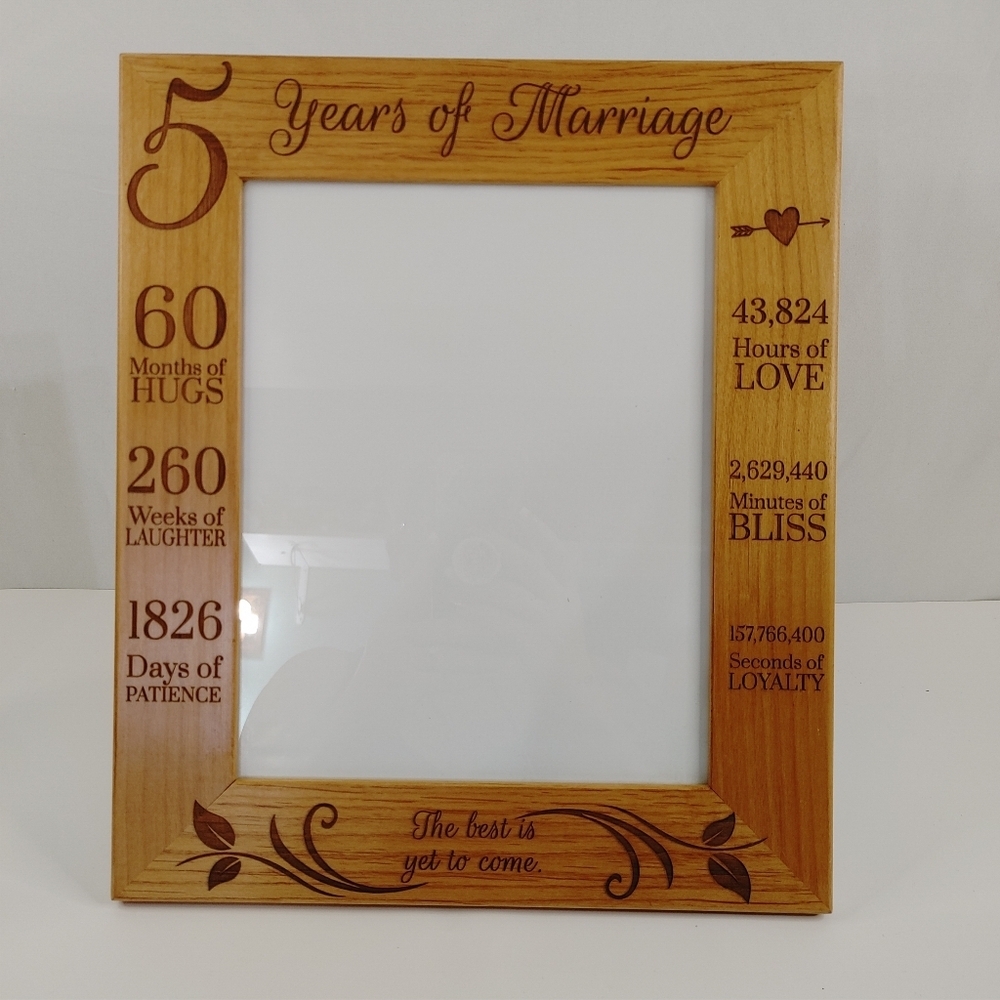 5 Year Anniversary Wooden Photo Frame Engraved Marriage Keepsake Gift Decor
